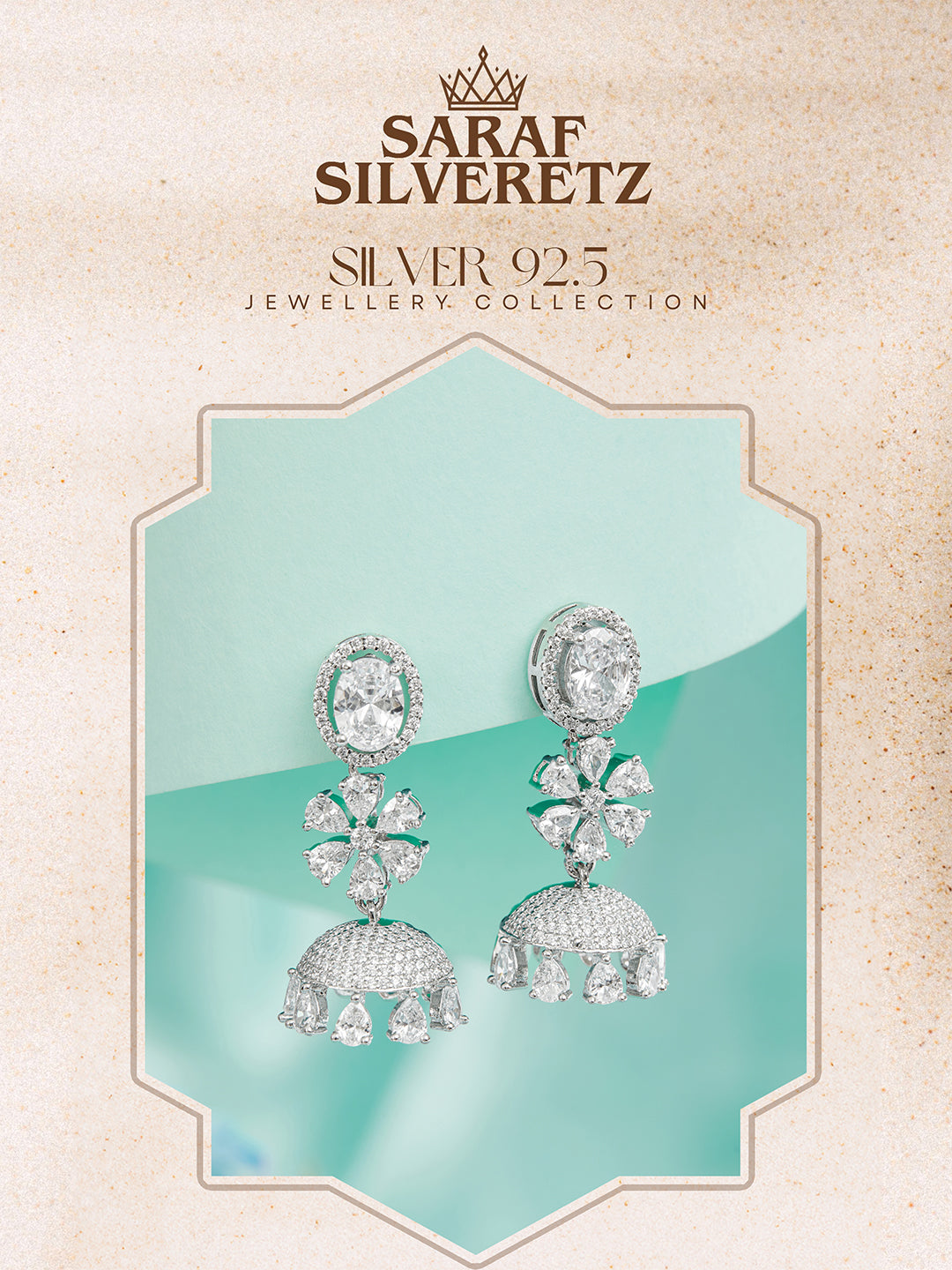 925 Sterling Silver Cubic Zirconia Studded Jhumka  Earrings